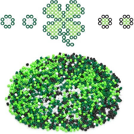CHGCRAFT 4800Pcs 4 Colors Fuse Beads for St. Patrick's Day Green Beads White Tube Loose Beads Bulk for Necklace Bracelet Hat Craft Making, 5x5mm