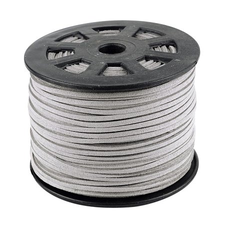 Nbeads 100 Yards Roll 3mm Wide Jewelry Making Beading Craft Thread Flat Micro Fiber Faux Suede Leather Cord String (Ice Grey)