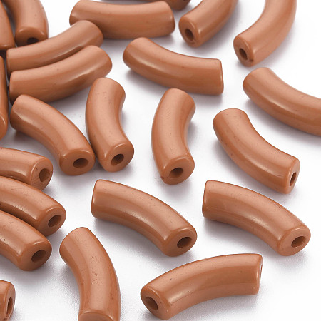 Honeyhandy Opaque Acrylic Beads, Curved Tube, Chocolate, 36x13.5x11.5mm, Hole: 4mm, about 148pcs/500g