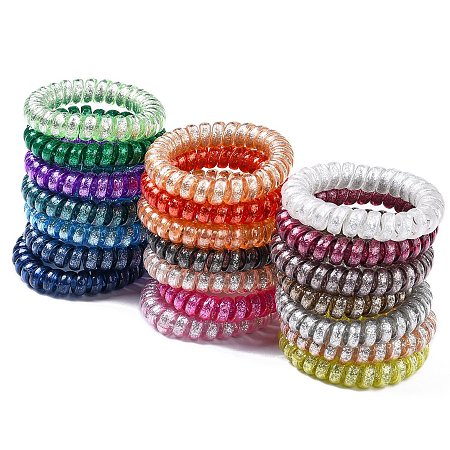 Honeyhandy Plastic Telephone Cord Elastic Hair Ties, Ponytail Holder, Mixed Color, 35~39mm
