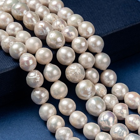 ARRICRAFT Natural Baroque Pearl Keshi Pearl Beads Strands, Cultured Freshwater Pearl, Round Nuggets, Beige, 10~12mm, Hole: 0.5mm, about 37pcs/strand, 15.7 inches
