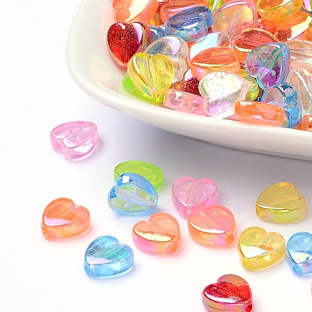 Arricraft Transparent Acrylic Beads, Heart, Dyed, AB Color, Mixed Color, 8x8x3mm, Hole: 1.5mm; about 2800pcs/500g