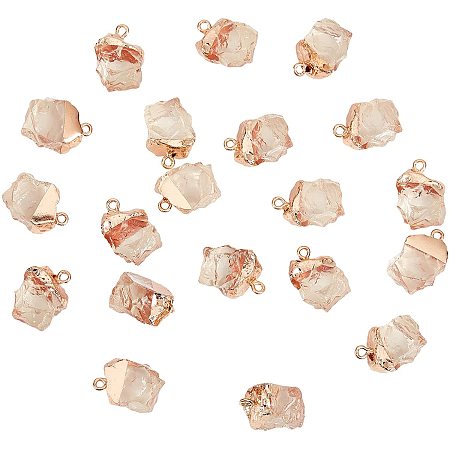 NBEADS 20 Pcs Resin Nuggets Pendants, Clear Imitation Irregular Quartz Nuggets Charms with Edge Light Gold Plated Iron Loop for Jewelry Making DIY Craft