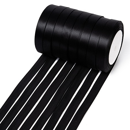 Honeyhandy Single Face Satin Ribbon, Polyester Ribbon, Black, Size: about 5/8 inch(16mm) wide, 25yards/roll(22.86m/roll), 250yards/group(228.6m/group), 10rolls/group