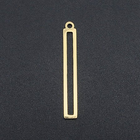 Honeyhandy 201 Stainless Steel Pendants, Laser Cut, Hollow, Rectangle/Bar, Real 18K Gold Plated, 32x4x1mm, Hole: 1.6mm