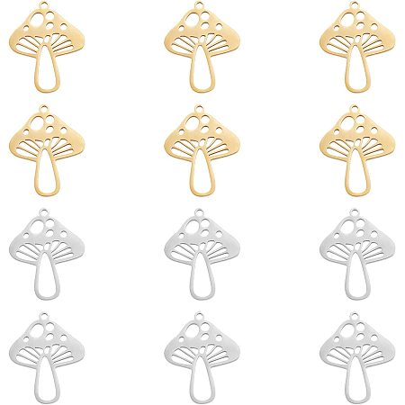 UNICRAFTALE 12pcs 2 Colors Mushroom Pendants Stainless Steel Laser Cut Pendants Plant Charms for DIY Jewelry Making 25x20x1mm