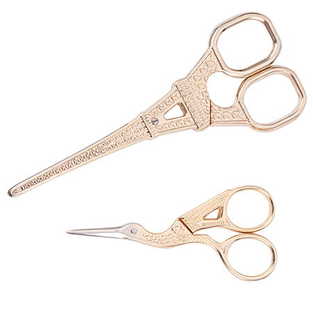 PandaHall Elite 2 Sets 5.3 Inch/ 3.6 Inch Light Gold Stainless Steel Sewing Scissors for Embroidery, Sewing, Craft, Art Work & Everyday Use