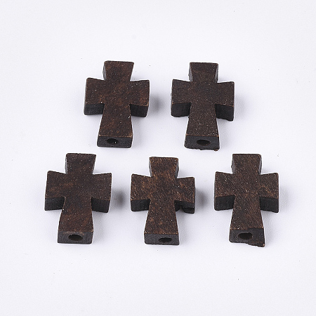 Honeyhandy Natural Wooden Beads, Dyed, Cross, Coconut Brown, 13.5x10x4.5mm, Hole: 1.5mm