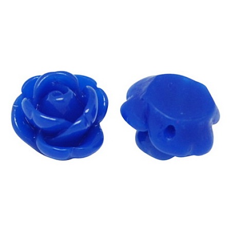 Honeyhandy Opaque Rose Flower Resin Beads, Blue, 9x7mm, Hole: 1mm