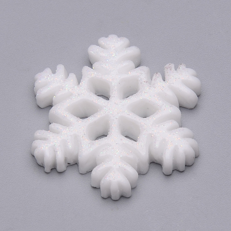 Honeyhandy Resin Cabochons, with Glitter Powder, Christmas, Snowflake, Snow, 20x18x3mm