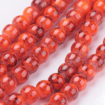 Arricraft Spray Painted Glass Bead Strands, Round, Orange Red, 6mm, Hole: 1.3~1.6mm, about 133pcs/strand, 31.4 inches