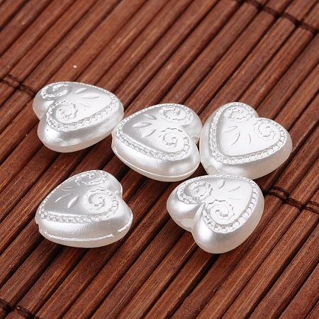 Honeyhandy Heart Imitation Pearl Acrylic Beads, White, 11.5x12x6.5mm, Hole: 1.5mm