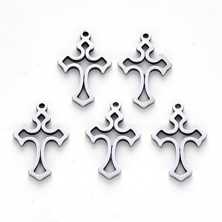 Honeyhandy 304 Stainless Steel Pendants, Laser Cut, Cross, Stainless Steel Color, 19x12x1mm, Hole: 1.2mm