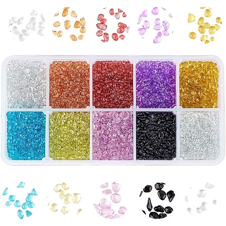 OLYCRAFT Glass Seed Beads, Dyed, Transparent Colours, For Nail Art Decoration, No Hole/Undrilled, Chip, Mixed Color, 2~5x2~3x2~3mm; 25g