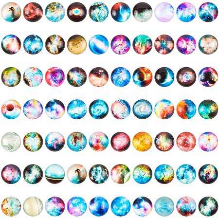 ARRICRAFT Flatback Glass Cabochons for DIY Projects, Dome/Half Round with Mixed Patterns, Mixed Color, Starry Sky Pattern, 12x4mm, 140pcs/box