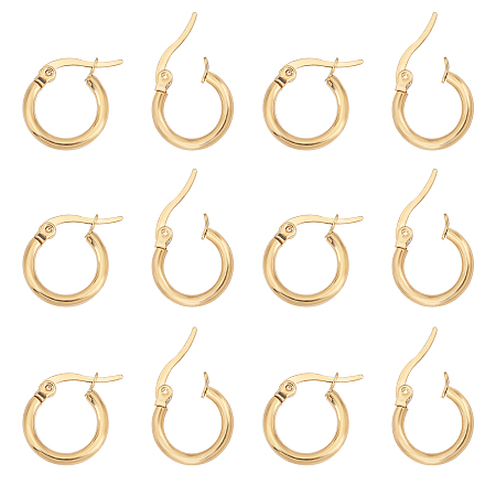 Unicraftale 304 Stainless Steel Huggie Hoop Earrings, Hypoallergenic Earrings, Ring, Golden, 12 Gauge, 14x2mm, Pin: 1x0.7mm, 20pair/box