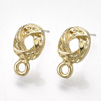 Arricraft Alloy Stud Earring Findings, with Loop, Raw(Unplated) Pins, Oval, Light Gold, 13.5x8mm, Hole: 1.8mm, Pin: 0.7mm