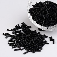 Honeyhandy Glass Bugle Beads, Black, about 1.8mm in diameter, 6~8mm long, hole: 0.6mm, 1250pcs/50g