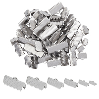 Unicraftale 304 Stainless Steel Ribbon Crimp Ends, Stainless Steel Color, 6~10x6.5~20mm, Hole: 1~3mm; 60pcs/box