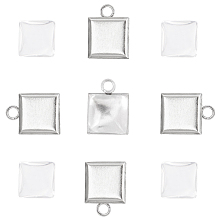 Unicraftale DIY Pendant Making, with 304 Stainless Steel Pendant Cabochon Settings and Transparent Clear Glass Square Cabochons, Square, Stainless Steel Color, 15x11x1.5mm, Hole: 2.5mm; 10x4mm