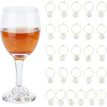 NBEADS 26 Pcs Letter Wine Glass Charm Markers Tags, Natural Freshwater Shell Wine Glass Rings Wine Glass Jewelry Charms for Glasses Tumbler Cup Wine Tasting Party Gift