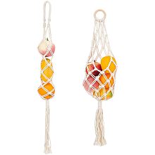 FINGERINSPIRE 2Pcs 2 Style Hanging Fruit Macrame Net Floral White Fruit Veggies Hanging Storage Net Cotton Woven Fruit Net Bag Boho Hanging String Storage Net for Kitchen Fruit Vegetable Potatoes