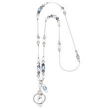 GORGECRAFT Glass Beaded Chain ID Card Lanyards, Retractable Badge Holder Reel, with Swivel Clasp & Keychain, White, 470mm