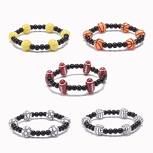 Honeyhandy Sport Theme Acrylic Beaded Stretch Bracelet for Men Women, Mixed Color, Inner Diameter: 2-1/8 inch(5.5cm)