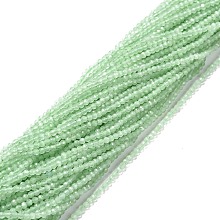 ARRICRAFT Cat Eye Beads Strands, Round, Faceted, Pale Green, 2mm, Hole: 0.2mm, 14.17 inch(36cm), 174~184pcs/strand