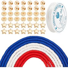 NBEADS About 3510~3780 Pcs Independence Day Bracelet Making Kit, Including Red White Blue Polymer Clay Disc Beads, Golden Spacer Beads and Elastic Thread July 4th Beads for Jewelry Making