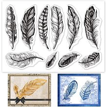 GLOBLELAND Animal Feather Background Clear Stamp Birds Feather Transparent Silicone Stamp Pink Feather Rubber Stamp for Scrapbook Journal Card Making 4.3 x 6.3 Inch