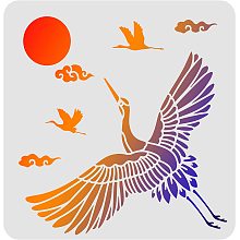 FINGERINSPIRE Crane Auspicious Clouds Drawing Painting Stencils Templates (11.8x11.8inch) Plastic Crane Stencils Decoration Square Crane Stencils for Painting on Wood, Floor, Wall and Fabric