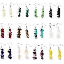 PandaHall Elite 30pcs Natural Synthetic Mixed Stone Chip Beads Dangle Earrings, Colorful Crystal Dangle Drop Hook Earrings Long Dangle Hook Eardrop for Women Girls, Earrings Set