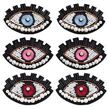 AHANDMAKER 6 Pcs Eye Beaded Patches for Clothes, 3 Colors Large Evil Eye Sequined Patch Sew on Rhinestone Pearl Beaded Applique Motif Applique Badge for Clothes Jackets Jeans Bags Hats