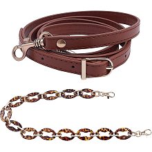 PandaHall Elite 2 Styles Brown Purse Replacement Straps, Ajustable PU Leather Shoulder Strap Long Bag Strap with Short Acrylic Chain Strap for Crossbody Bag Handbag Underarm Bag, 43"~5." & 23.6"