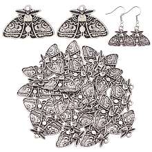 Honeyhandy 30Pcs Tibetan Style Alloy Pendants, Moth with Moon Phase Charm, Antique Silver, 17.4x25mm