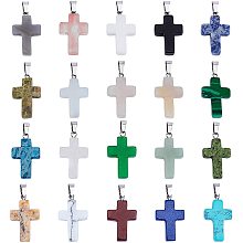 PH PandaHall 40pcs Cross Chakra Beads Charms 20 Style Crystal Rock Stone Quartz Pendants for Necklace Earring Bracelet Jewelry Making