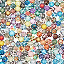 PandaHall Elite 200pcs Mosaic Printed Glass Dome Cabochons 12mm Mixed Color Kaleidoscope Half Round Cabochon Flower Pattern Mosaic Tile for Photo Pendant Jewelry Making Scrapbooking