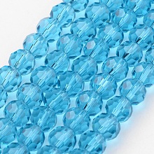 Honeyhandy Transparent Glass Bead Strands, Imitate Austrian Crystal, Faceted, Round, Sky Blue, 4mm, Hole: 1mm, about 96~100pcs/strand, 14~14.5 inch