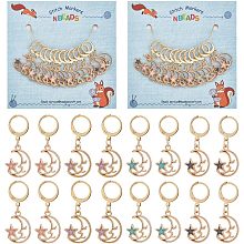 NBEADS 24 Pcs Moon with Star Stitch Markers, Alloy Enamel Crochet Stitch Marker Charms 304 Stainless Steel Clasp Locking Stitch Marker for Knitting Weaving Sewing Jewelry Making