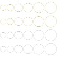 BENECREAT 24 PCS Real 24K Gold and 925 Silver Plated Brass Round Link Rings, 12 Styles of Round Brass Jewellery Link Rings for DIY Jewellery Earrings, Bracelets, Necklaces, 43/38/33/28/23/20mm