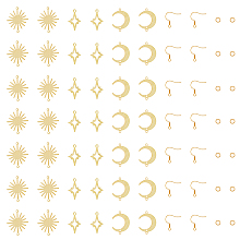 HOBBIESAY DIY Moon & Star & Sun Earring Making Kit, Including Brass Pendants & Connectors & Earring Hooks & Jump Rings, Golden, 108Pcs/box