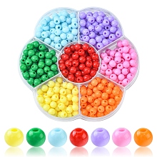 Honeyhandy 490Pcs 7 Colors Opaque Acrylic Beads, Round, Mixed Color, 6x5mm, Hole: 1.8mm, 70pcs/color