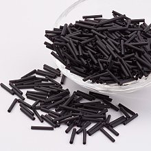 Honeyhandy Glass Bugle Beads, Frosted Colours, Black, 9x2mm, Hole: 0.5mm, about 7000pcs/bag