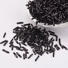 Honeyhandy Glass Twisted Bugle Beads, Opaque Colours, Black, 9x2mm, Hole: 0.5mm, about 7000pcs/bag