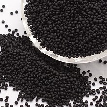 Honeyhandy 12/0 Round Glass Seed Beads, Grade A, Frosted, Opaque Colours, Black, 1.8~2.0mm, Hole: 0.8mm, about 28000pcs/pound