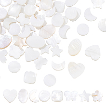 NBEADS 96 Pcs 8 Styles Natural Shell Beads, White Mother of Pearl Shell Beads Butterfly Shell Beads Star Moon Heart Shell Beads Flat Spacer Beads Drilled for Jewelry DIY Craft Necklace Earring