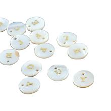 ARRICRAFT About 200pcs Random Letter A-Letter Z Flat Round with Gold Blocking Letter Freshwater Shell Pendants Seashells Beads Pendants Charms for Craft Making