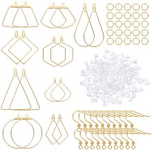 DICOSMETIC 20pcs 10 Styles Golden Hoop Earring Findings 304 Stainless Steel Assorted Geometric Earrings with 20pcs Earring Hooks Wire Pendants with 60pcs Plastic Ear Nuts for Jewelry Making