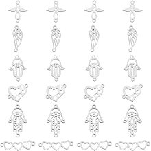 SUPERFINDINGS 24pcs 6 Style Heart Charm Pendant Angel Wing Heart Hamsa Hand Steel Links Stainless Steel Filigree Links Filigree Connectors Joiners for Jewelry Making, Hole: 1.2-1.5mm